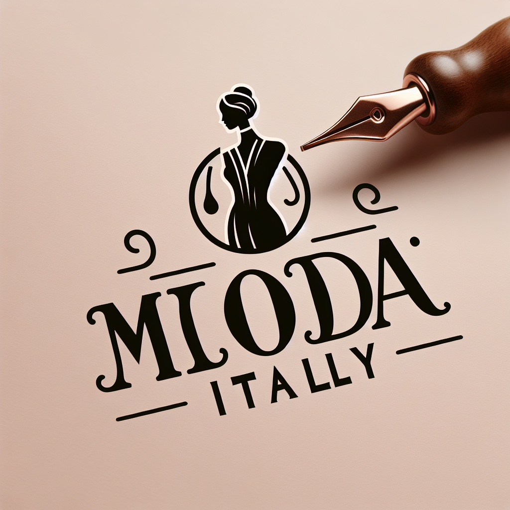 Progetta un logo elegante per “Moda Italy”, con un font serif sofisticato e un’icona minimalista ispirata all’alta moda italiana – ad esempio una silhouette di modella, un manichino sartoriale o una goccia d’inchiostro come simbolo di creatività. Colori consigliati: nero, oro rosa, crema. Logo for site
